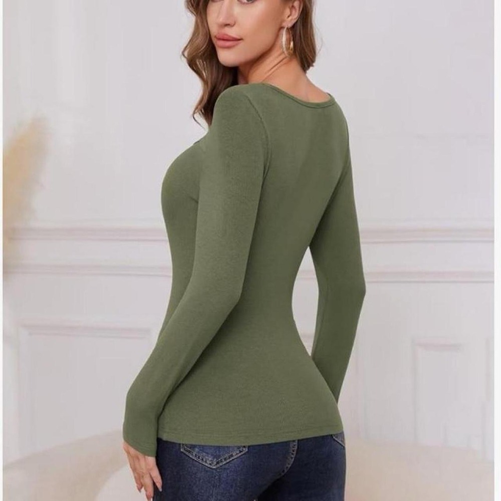 Luxhult Long Sleeve Shirt for Women Ribbed One Piece Cutout Top - Picture 5 of 8